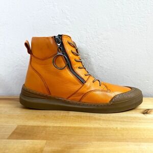 Sheridan Mia Boots Orange Leather High Top Lace Up Zip Alba Size US 7.5 EU 38